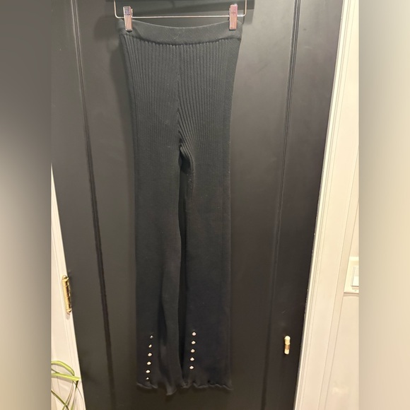Paco Rabanne Black Ribbed Knit flare bell bottoms As Is Branded silver button xs
